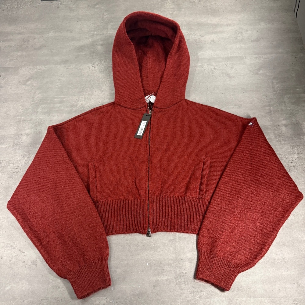 Oner Active Oversized Knit Zip Through Hoodie Womens S Rosewood Red Cropped NEW